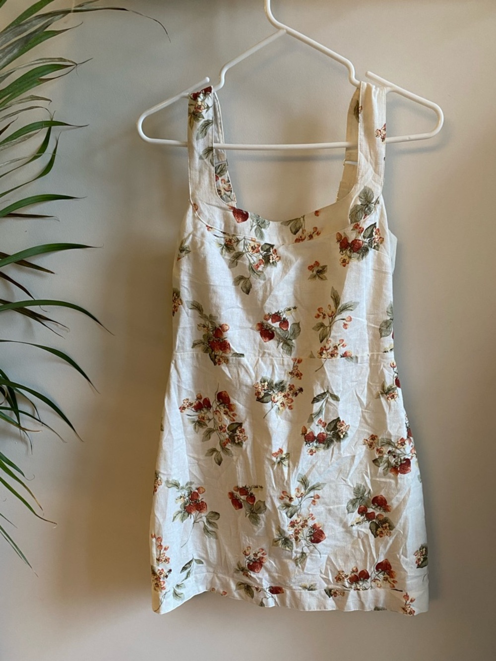 Abercrombie & Fitch Cream Linen Mini Dress with Strawberry Print